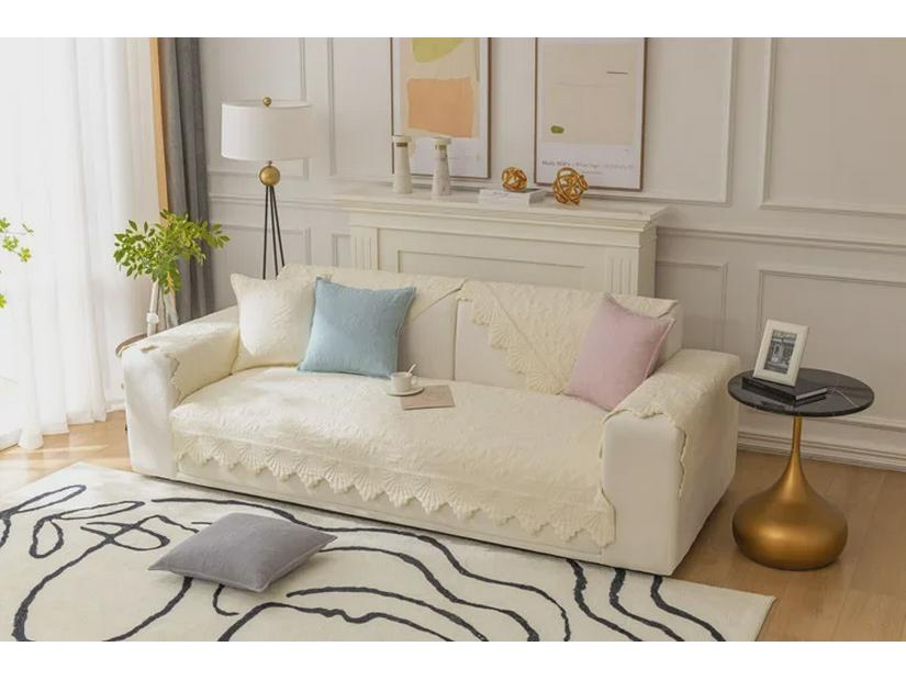 Poduszki na sofę z bawełny pikowanej w stylu kremowym - antypoślizgowe, nowoczesne, całoroczne