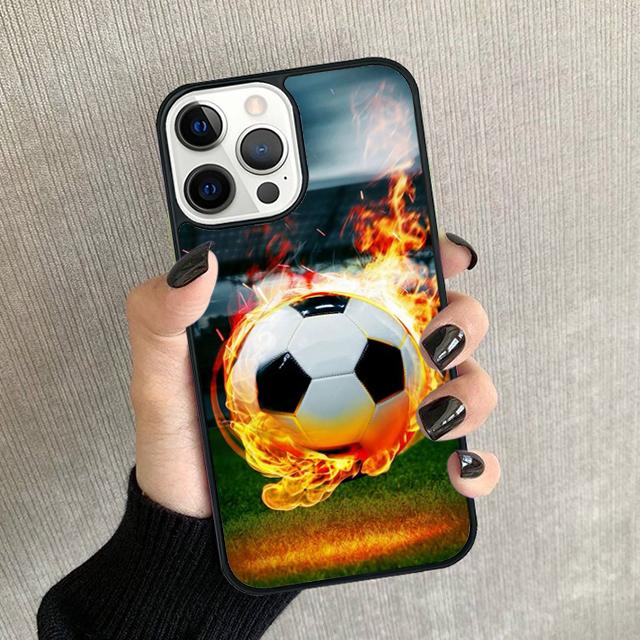 

Fire Football Soccer Ball Phone Case For iPhone 17 Air 16 15 14 plus 12 13 Pro max Soft Bumper Shell Cover coque iPhone 15pro max