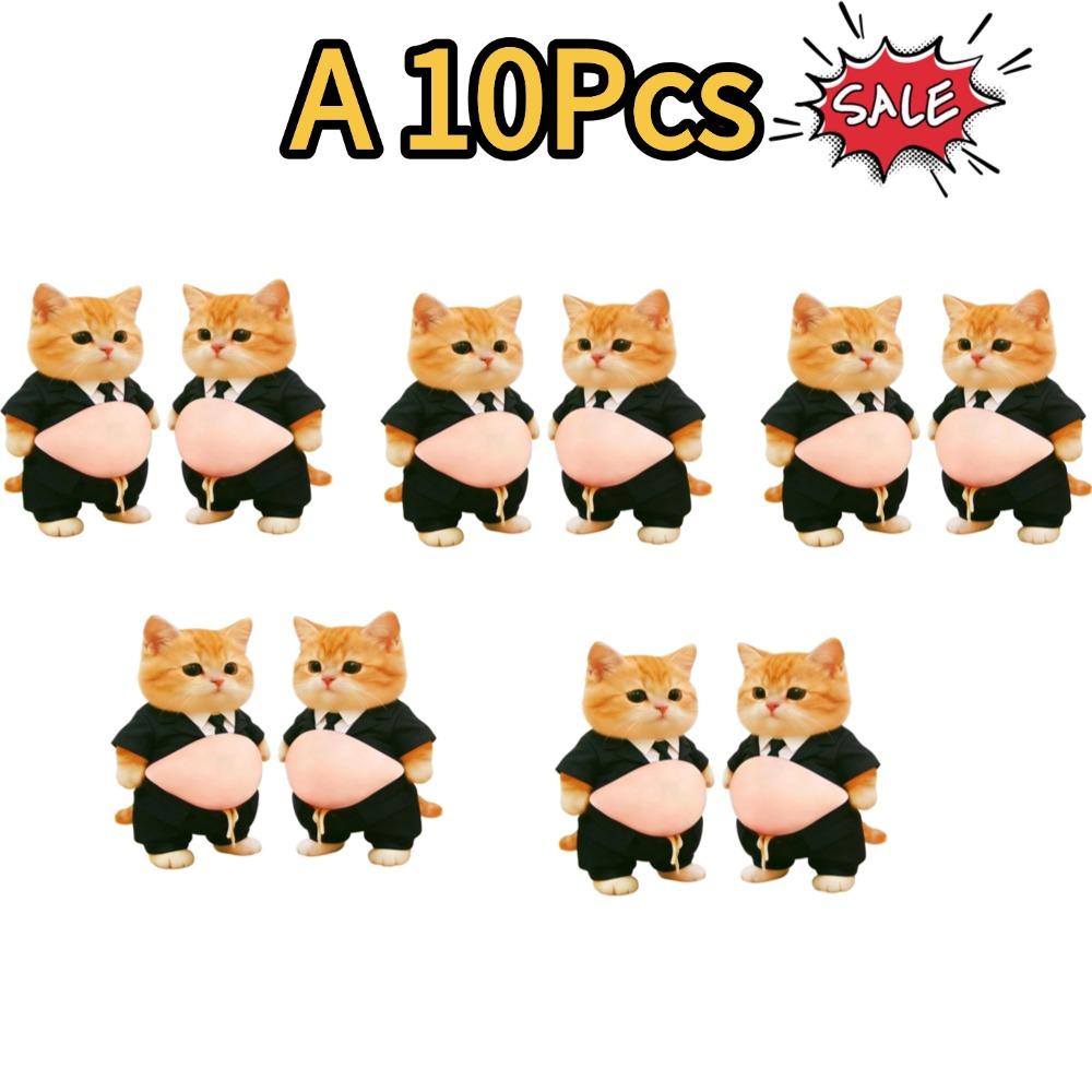 2-10Pcs 3D Shiba Inu Cat Belly Sticker - Cute Kitten Wearing Orange Outfit With Soft Pink Background, Silicone Self-Adhesive