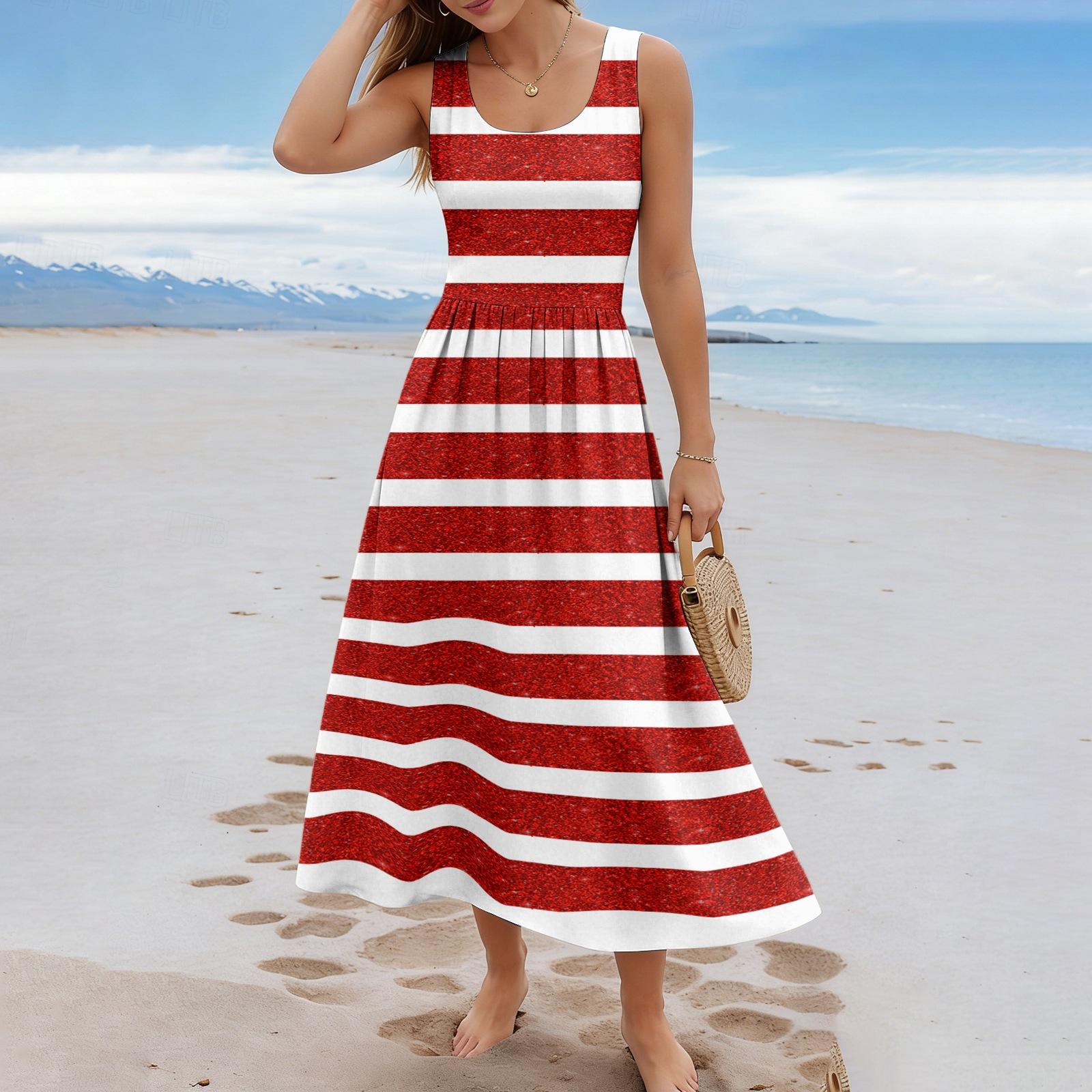 Ladies  striped summer casual and fashionable sleeveless long dress S