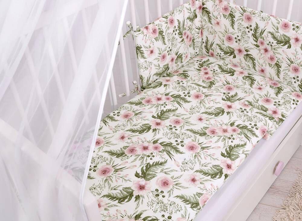 Children's 2-piece cotton bedding set 120x90 cm - pink peonies