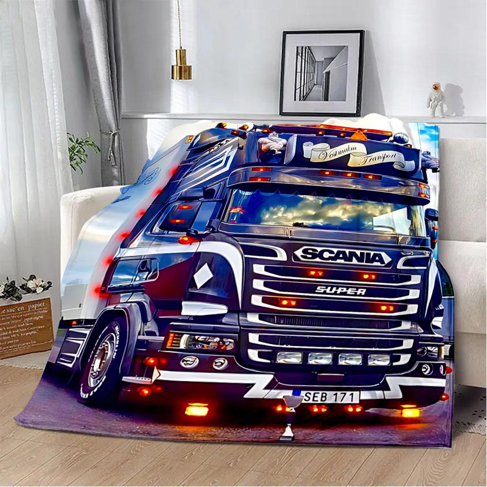Printed Blanket Picnic Blankets Car Brand Scanias TruckS Warm Blanket Soft and Comfortable Blanket Home Travel Birthday Gift