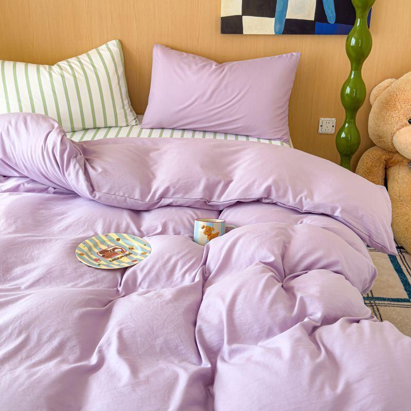 Ins Minimally Purple Striped Bed Sheet Set Bedding Set  Four Piece Set Student Quilt Set Girl Heart Dormitory Three Piece