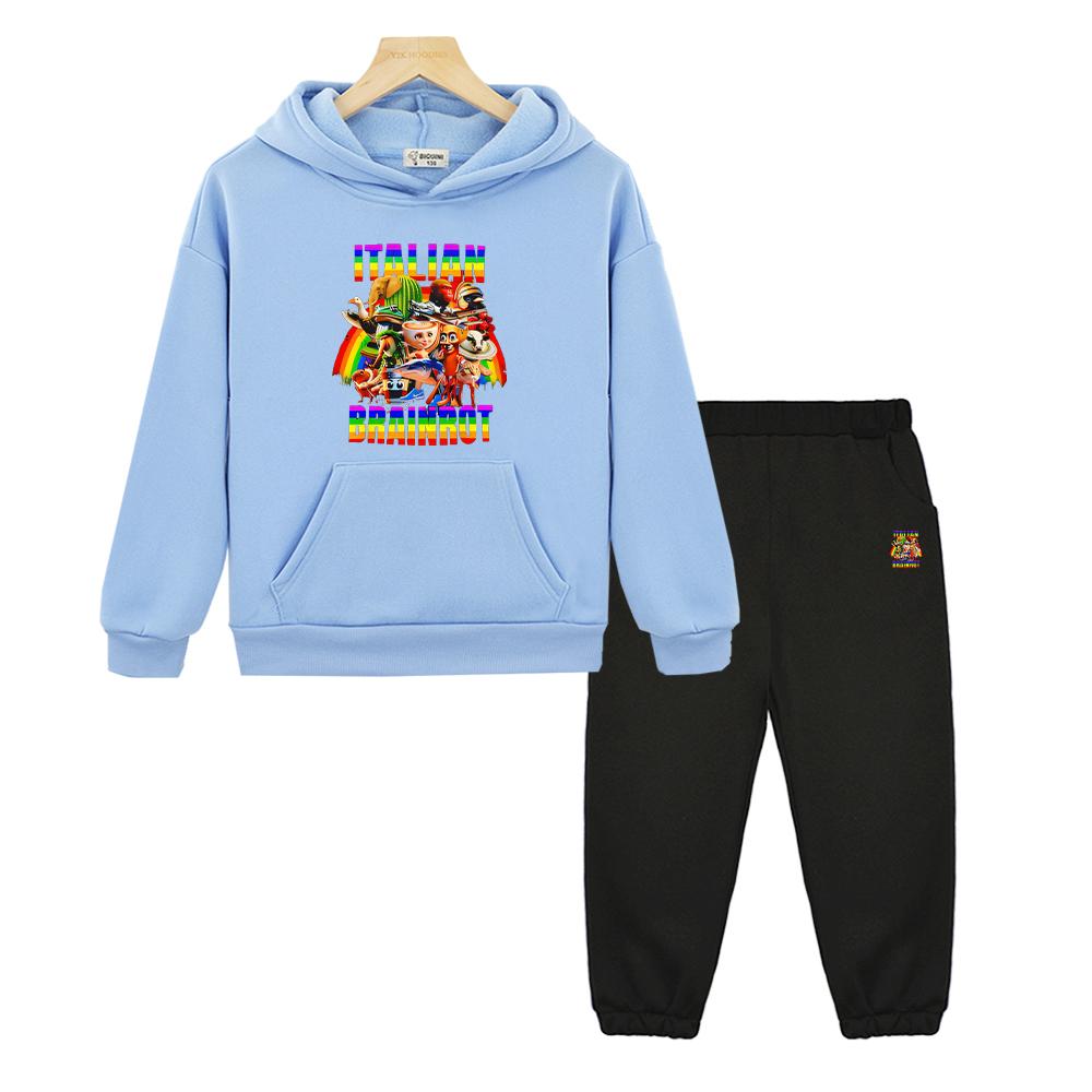 Italian Brainrot Autumn Anime hoodie Fleece Sweatshirt Jacket 2pcs pullover+Pants boys girls Hooded Sets kids boutique clothes