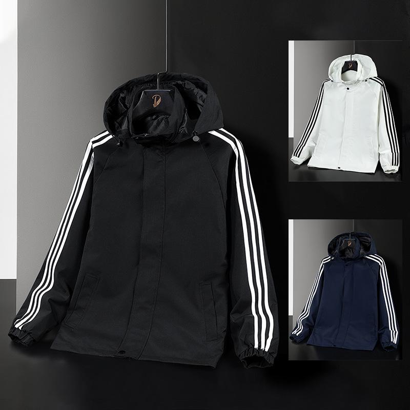 

Ударопрочная куртка мужская весенне-осенняя куртка с капюшоном с тремя полосками свободного кроя, спортивный тонкий топ 4XL чёрный