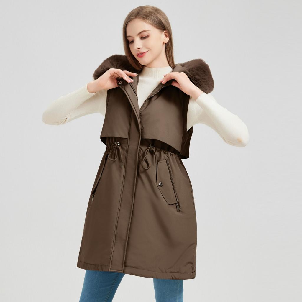 Nová dámská parka s odnímatelnými rukávy, péřový kabát, korejský styl, zúžený v pase, univerzální zimní teplé oblečení pro ženy