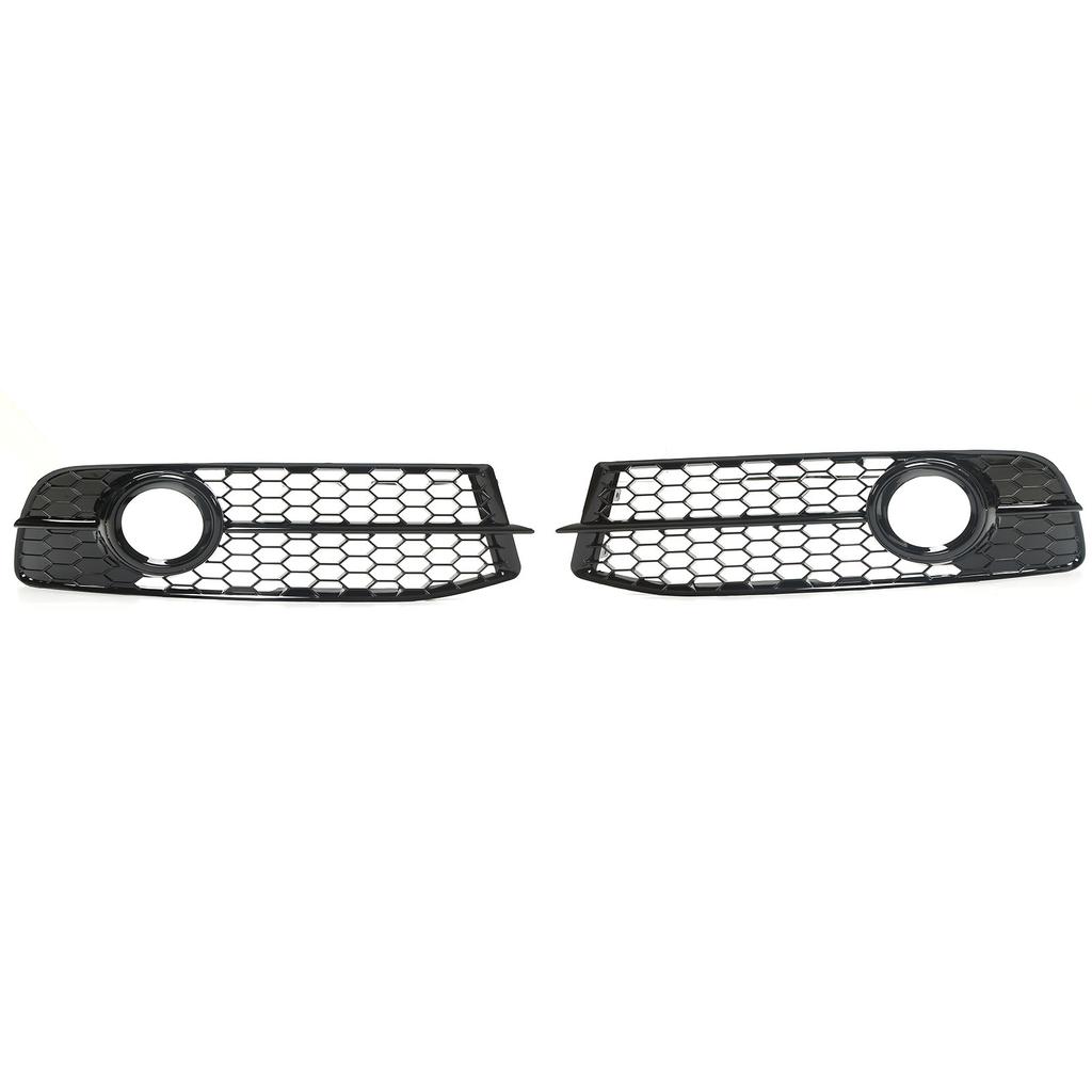 2pcs Front Foglight Grille Left Right Mesh Style Glossy Black Replacement for A6 C6 2008‑2011