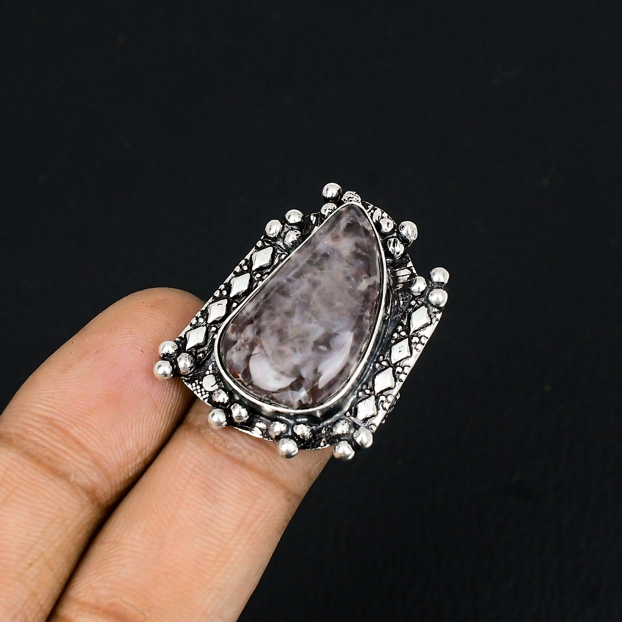 Natural Fume Agate Gemstone 925 Silver Statement Ring Size 6.5 For Women 6.5