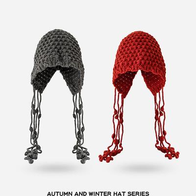 Tassel Knitted Hat for Women Winter Warm Ear Protection Headgear Bonnet Korean Girl Earmuffs Cap
