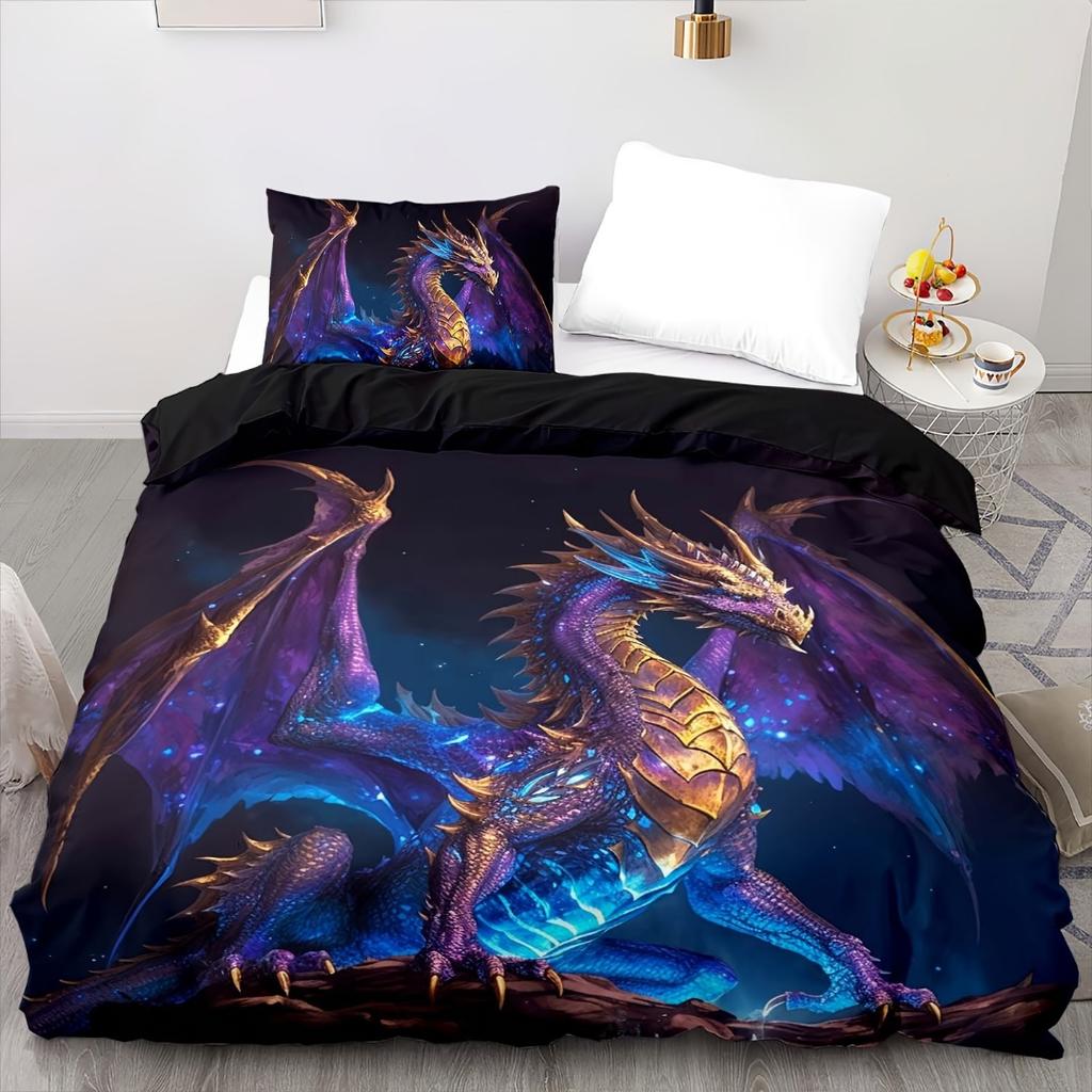 3pcs Dark Purpple Bedding Set Dragon 3D Printed Soft Comfultable Duvet Cover King Queen Twin Single Size Bithday Gift Room Decor