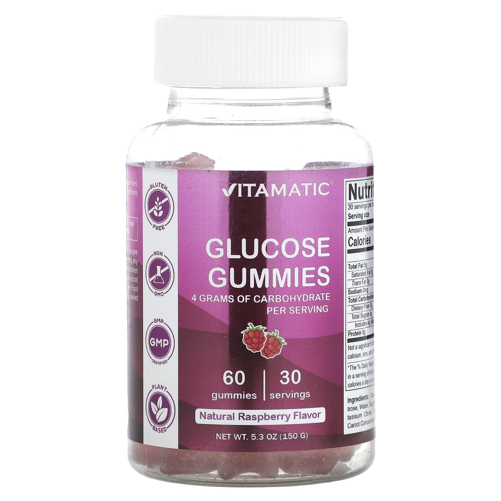

Glucose Gummies, Natural Raspberry Flavor, 60 Gummies