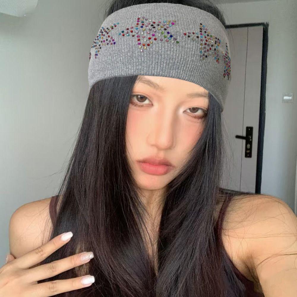 Sweat Absorbing Rhinestone Star Headband Soft Sports Hairband Elastic Headband  Women