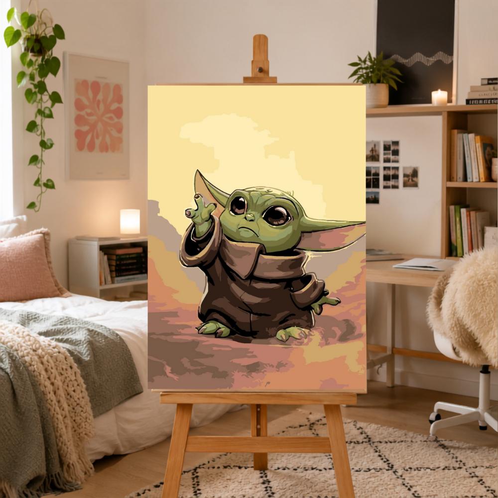 Painting by Numbers Picture with Frame Baby Yoda Star Wars 50X70 Cm