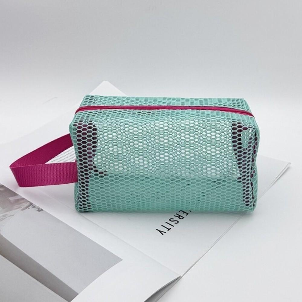 Large Capacity Mesh Cosmetic Bag Zipper Closure Toiletry Bag Dopamine Beach Clutch  Travel