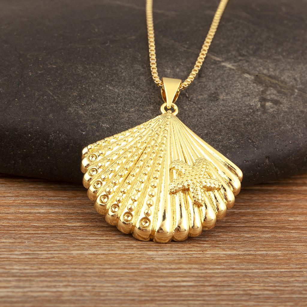 Nidin New Fashion Lucky Shell Shape Inlaid Pearl Crystal Zircon Pendant Necklace For Women Female 4 Styles Choice Jewelry Gifts