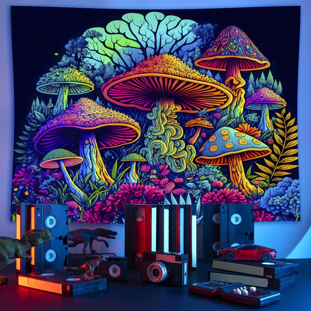 VIKAMA Mushroom Tapestry Neon Color Mushroom Retro Toy Living Room Music Corner Psychedelic Style Room Decoration