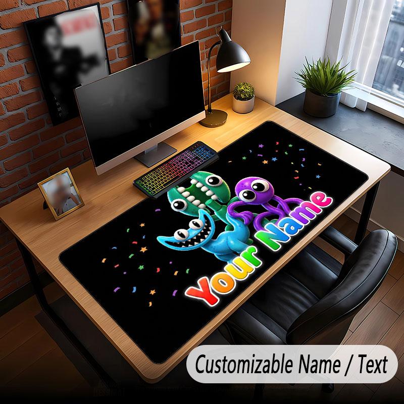 Custom Name Text Big Mouse Pad,Rainbow Friends Soft Non Slip Extended Desk Mat For Home Office