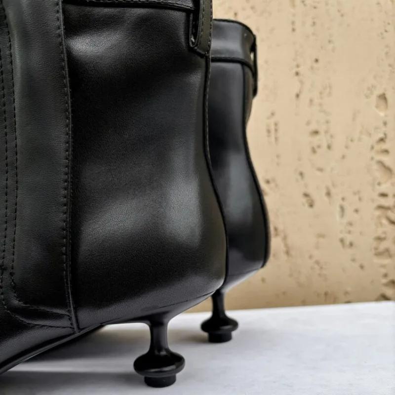 Fashion New Cowhide 5cm Irregular Low Heel Black Brown Short Boots Autumn Winter Fashion Short Plush Warm Ankle Women's Boots Size 40