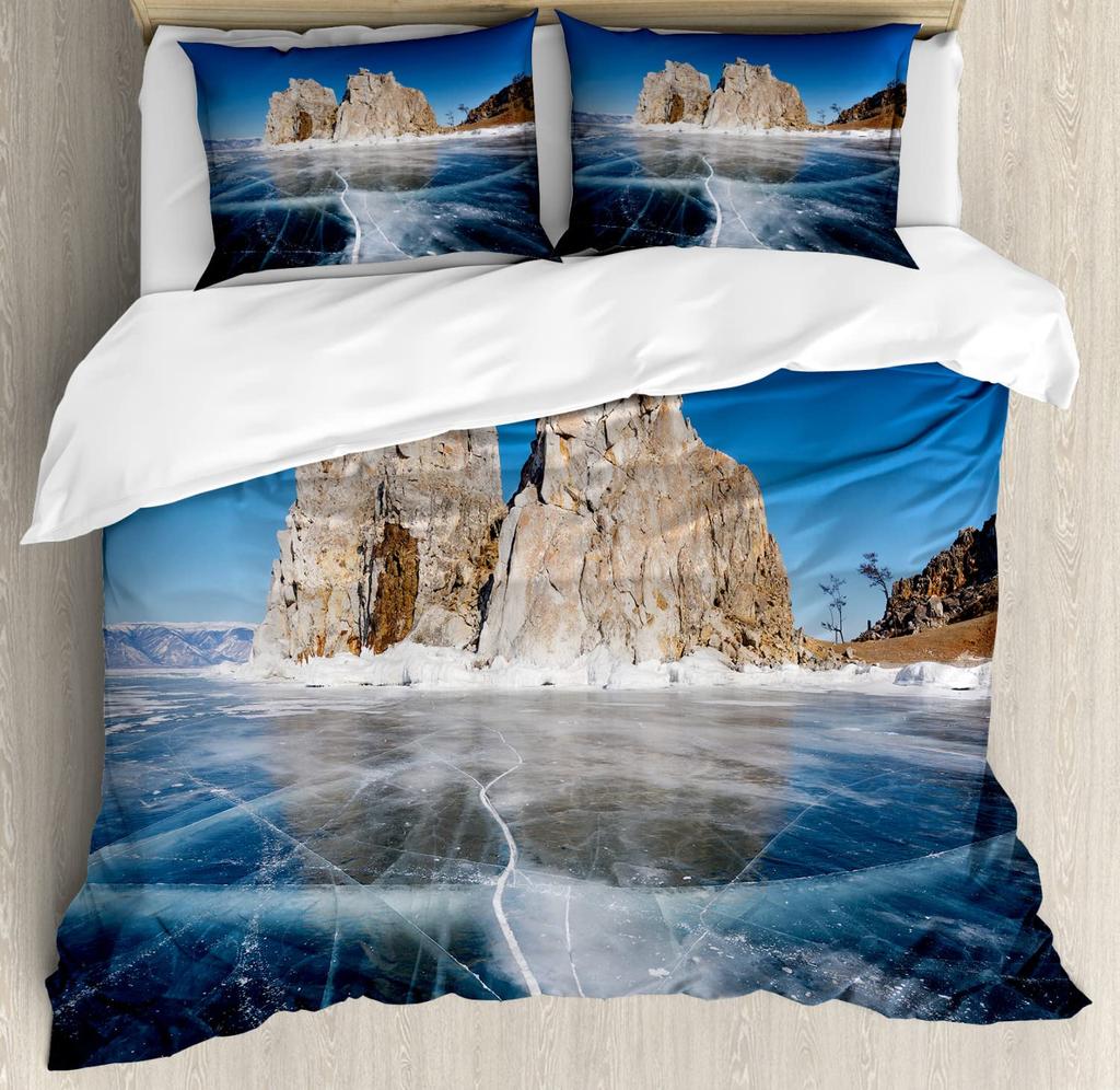 Frozen Lake Duvet Cover Sets for Teens Queen Lightweight Quilt Cover with 2 Pillowcase Winter Themed Bedding Sets No Comforter