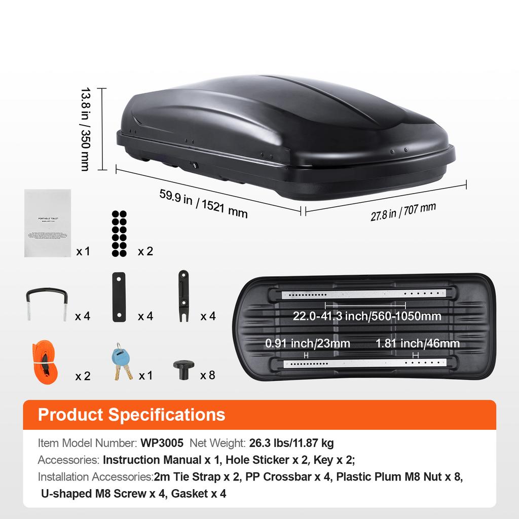 SucceBuy Rooftop Cargo Carrier Roof Cargo Box ABS Hard Shell Roof Box with Dual-Sided Opening and 2 Reinforced Strap Aerodynamic