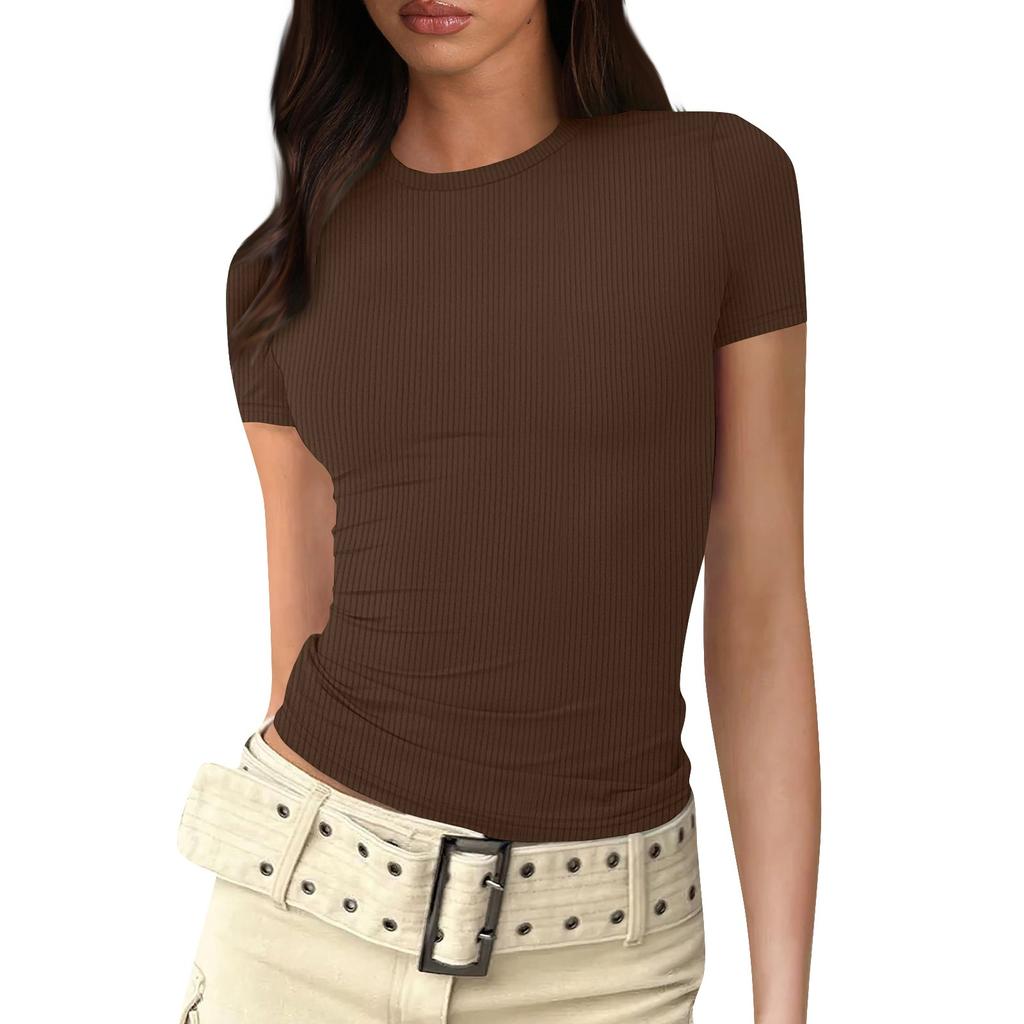 Moteriški vasaros pagrindiniai prigludę viršutiniai drabužiai 3 vnt. trumpomis rankovėmis kaklu prigludę marškinėliai