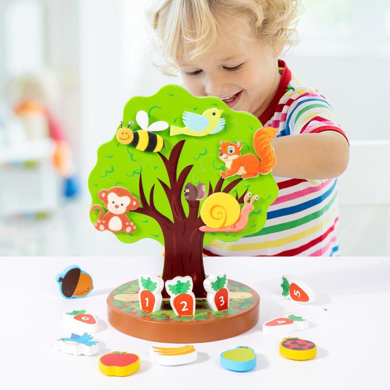 Wooden Educational Toy For Kids With Animal And Fruit Felt Stickers For Early Learning