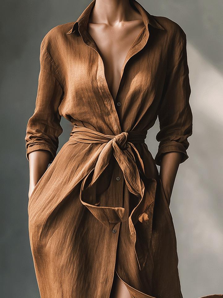 2026 European Style Caramel Brown Women's Commuting & Dating Shirt Dress