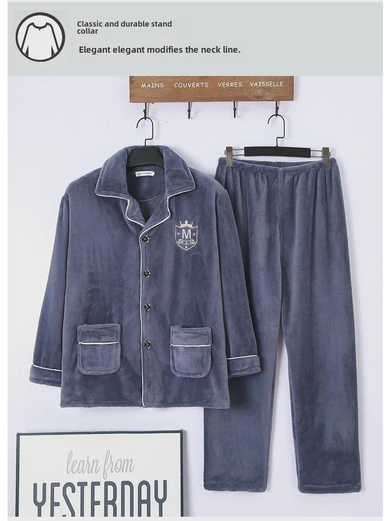Pijama de Flanela Grossa de Inverno para Jovens: Manga Comprida, Quente, Mais Veludo