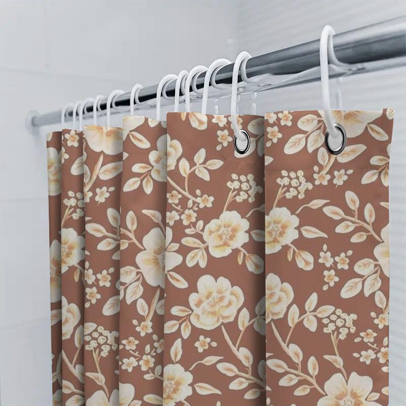 Modern Floral Shower Curtain White Cream Bath Decoration Water-Resistant Easy-to-Clean Fabric Brighten Your Bathroom with This E