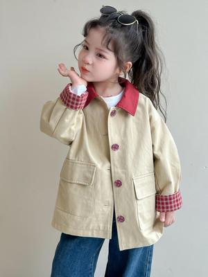 2025 Girls' Plaid Trench Coat – Spring/Autumn Fashion In Korean Style for Kids
