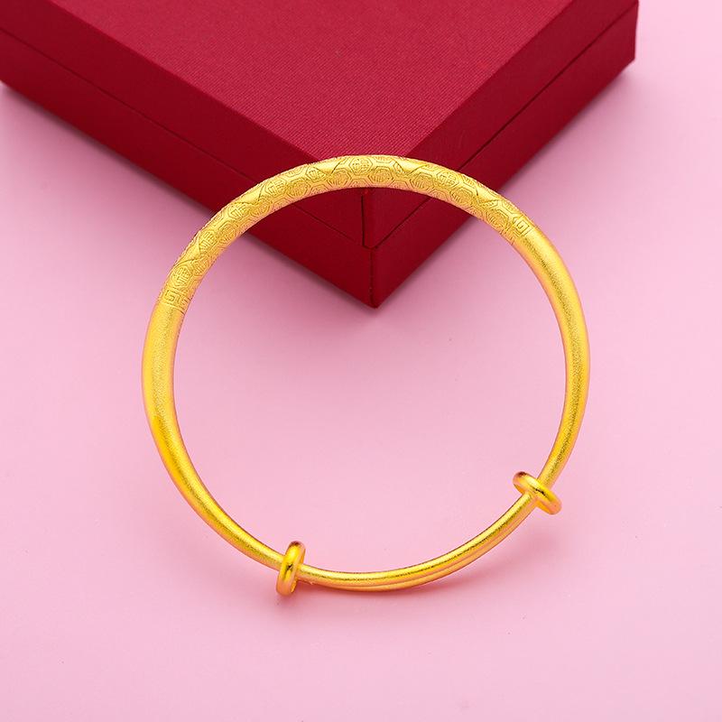 Vietnamese Sand Gold Bai Fu Heritage Bracelet: Ancient Carved Fu Character, Gold-Plated Brass, Women's Qixi Gift.
