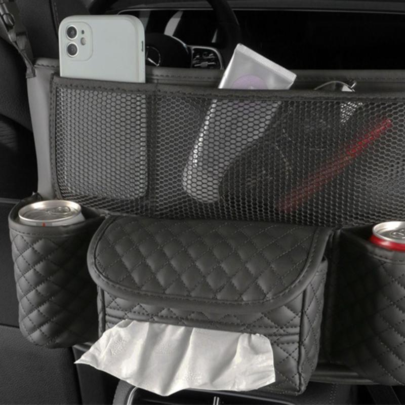 Car Seat Purse Handbag Holder Leather Pocket for Document Phone Storage Barrier of Backseat Kids Pet Fits Most Vehicles