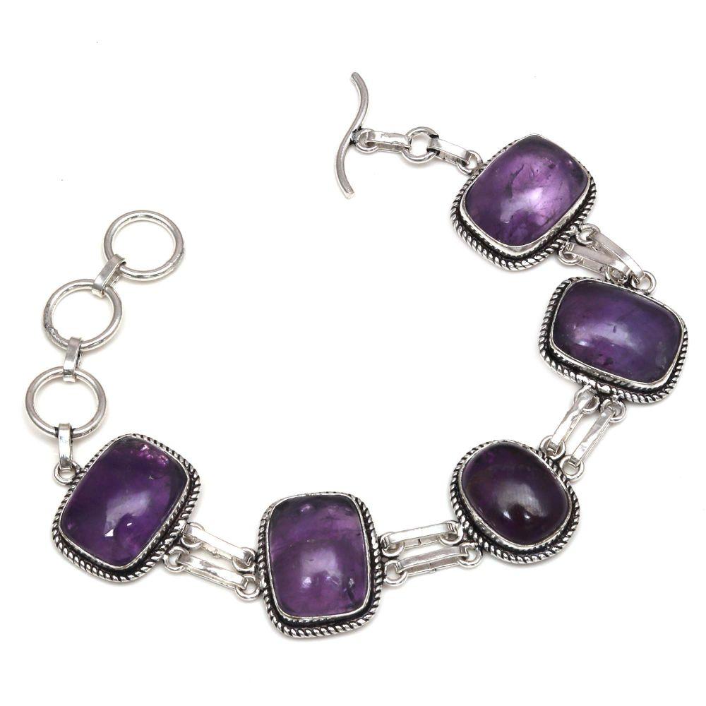 Amethyst Cabochon Gemstone Jewelry Bracelets 7''Adjusable