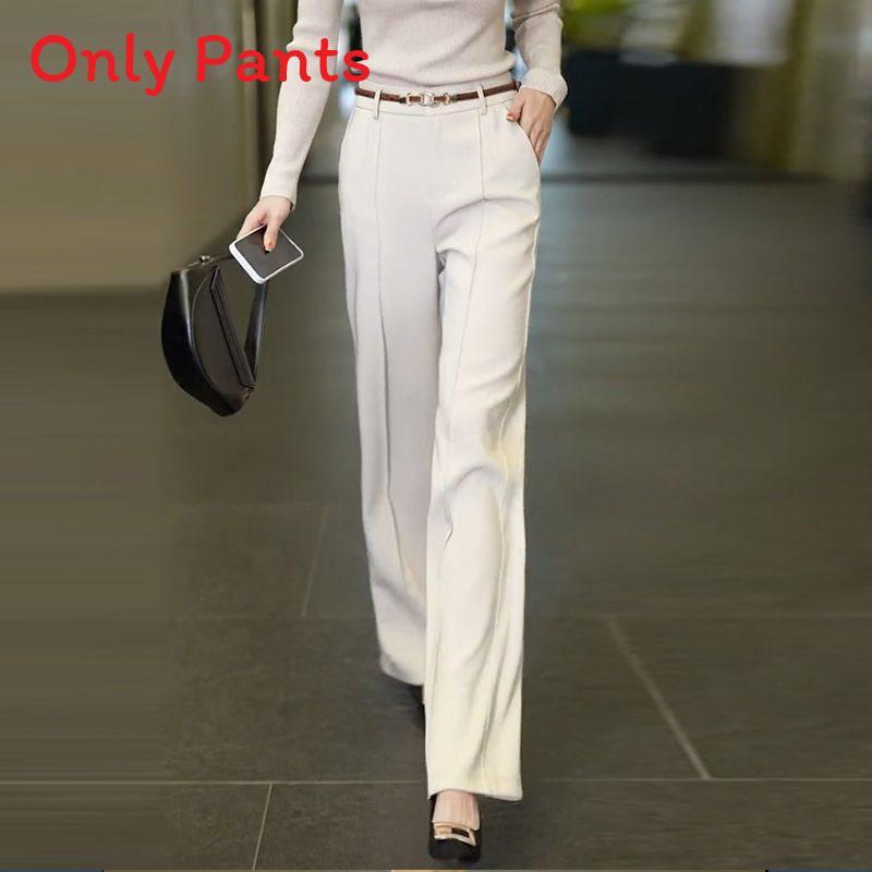 Womens Wide Leg Trousers With Wool Fabric High Waist Loose Fit For Casual Spring Wear