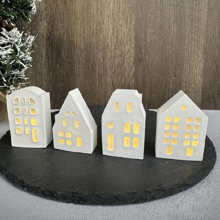 Silicone Mold for Tealight Holder Decoration 4 Grid House Shaped Atmosphere Light Making Molds Jewelry Making Supplies
