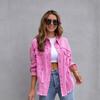 Women's Medium-length Raw Edge Hole Denim Jacket Fall and Winter Long-sleeved Casual Lapel Tops