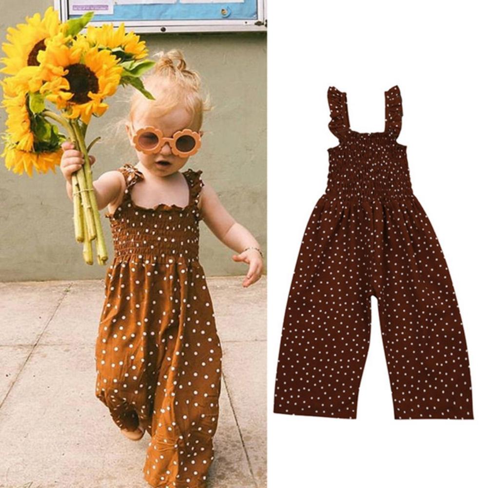 Summer  Girls Polka Dot Bodysuit Suspender Overalls Colorful Solid Overalls