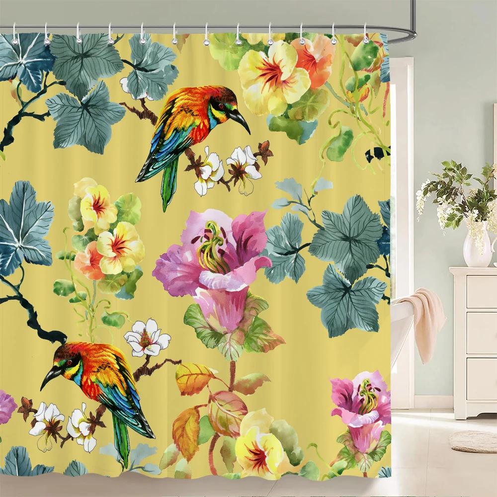 3D Printed Fabric Shower Curtains Fresh Flowers Plant Bath Screens Waterproof Bathroom Decor with 12 Hooks Shower Curtain