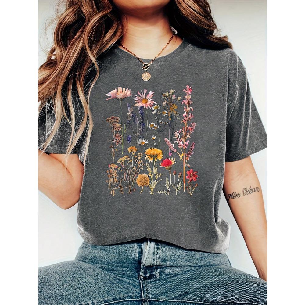 Harajuku Flori și Plante Vintage Tricou de Damă Mânecă Scurtă Gât Rotund Tricou de Vară Topuri pentru Femei Haine