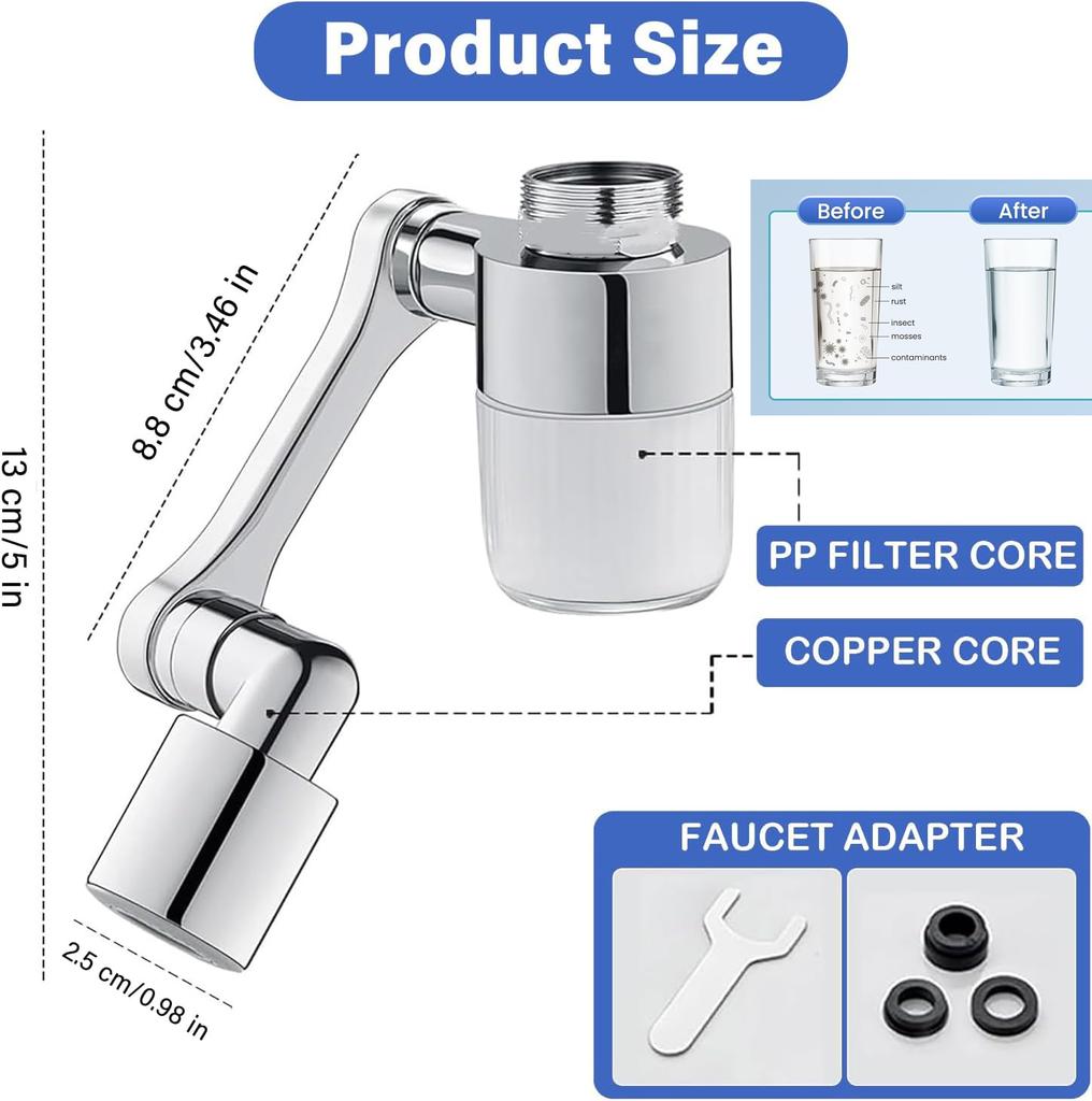 Kitchen Faucet Water Tap Filter Bubbler Filter for Hard Water Bath Filtration Purifier Remove Chlorine Heavy Metal Filtered