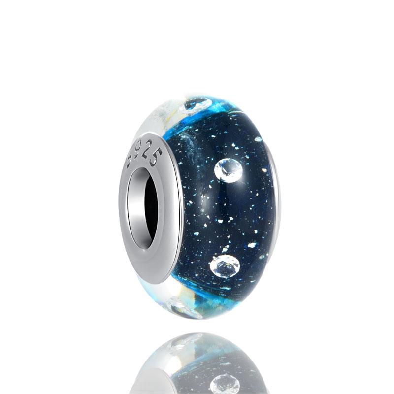 2024 New 925 Sterling Silver Plated Luminous Glass Charm Bule Merano Rainbow Bead Fit Original Diy Bracelet Jewelry Clip