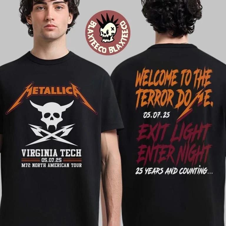 Metallica 2025 VA Tech M72 Тур Футболка 7 Мая Exit Light Enter Night Рубашка Унисекс Футболка XXL