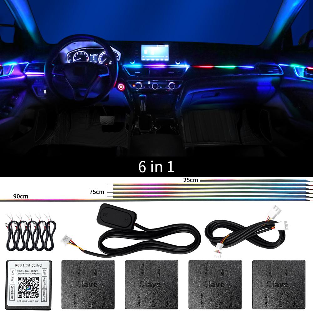 18 In 1 Dual Zone Symphony Streamer Car Ambient Light Interior LED Full Color RGB Neon Acrylic Strip Atmosphere Lighting Kit App