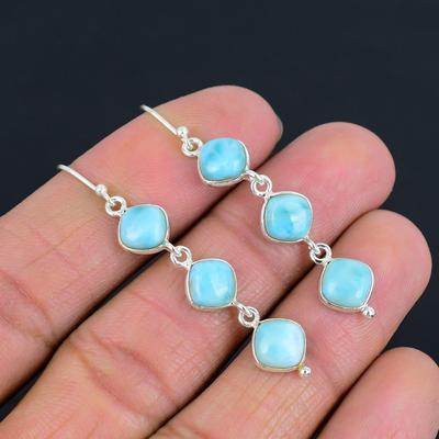 Boucles d'oreilles en pierre précieuse Larimar naturelle, argent sterling 925 massif, bijoux faits à la main, boucles d'oreilles pendantes, cadeau pour la Saint-Valentin