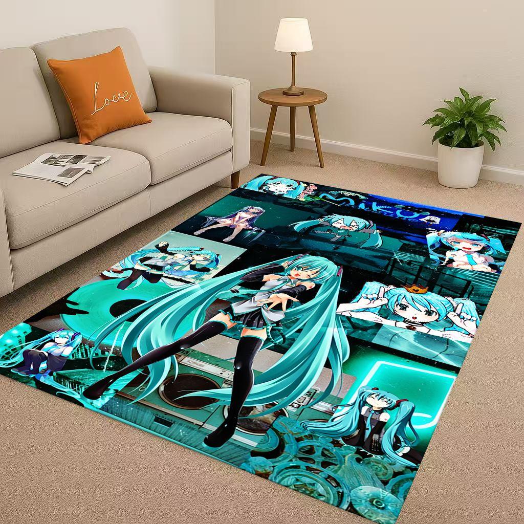 3D Kawaii M MIKU Music Cartoon Girl Living Room Non Slip Area Rug Carpet for Bedroom Playroom Sofa,Easy Clean Home Decor Doormat