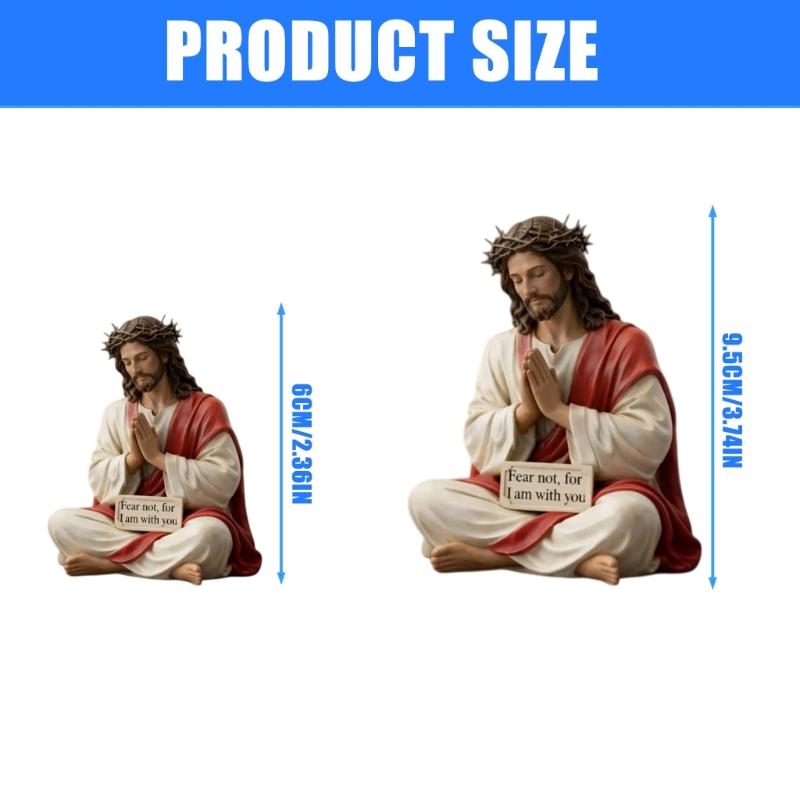 Inspirational Pray Sitting Holy Statue with Plaque Resin Desk Companion Figurine Christian Ornament Religious Gift