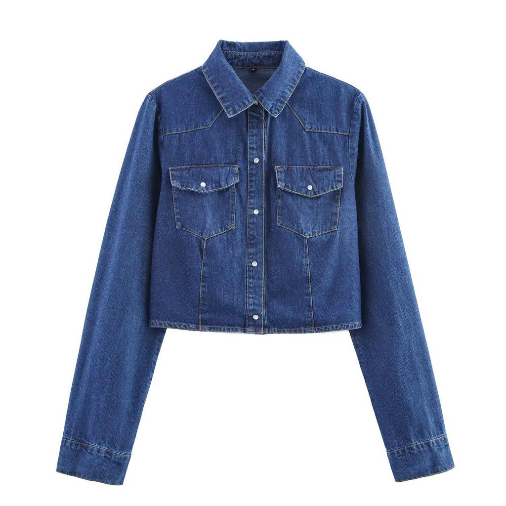 Spring 2025 Women's Denim Set: Turn-Down Collar Shirt & Belted Wide-Leg Jeans