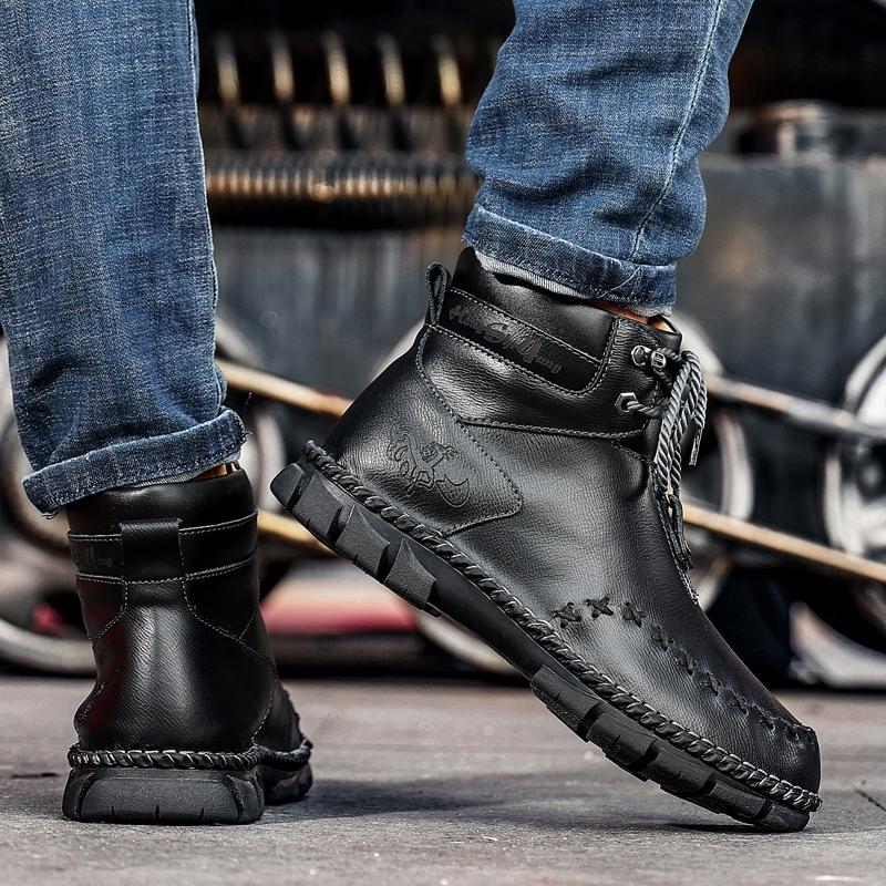 Mens Handmade Genuine Leather Boots  Retro Boots Men's Genuine Leather Large Men's Shoes High Top