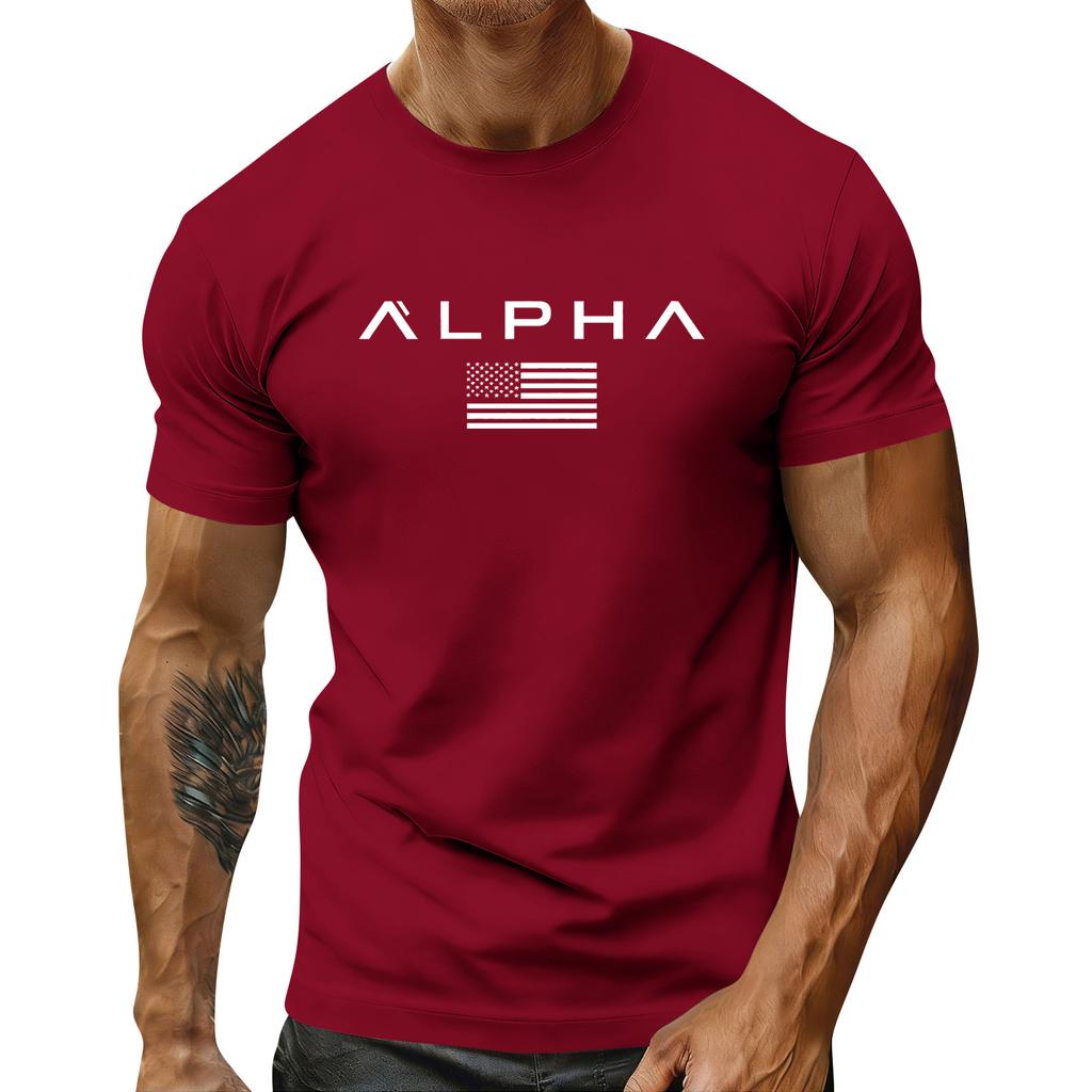 Men's Holiday Print Round Neck Short Sleeve Top Casual Sports Top