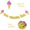 Gold Glittery Ice Cream Bar Sign Banner and Pink, Blue, Gold Heart Paper Garland for Birthday, Summer Theme Party, Baby Shower, Wedding Decorations -
